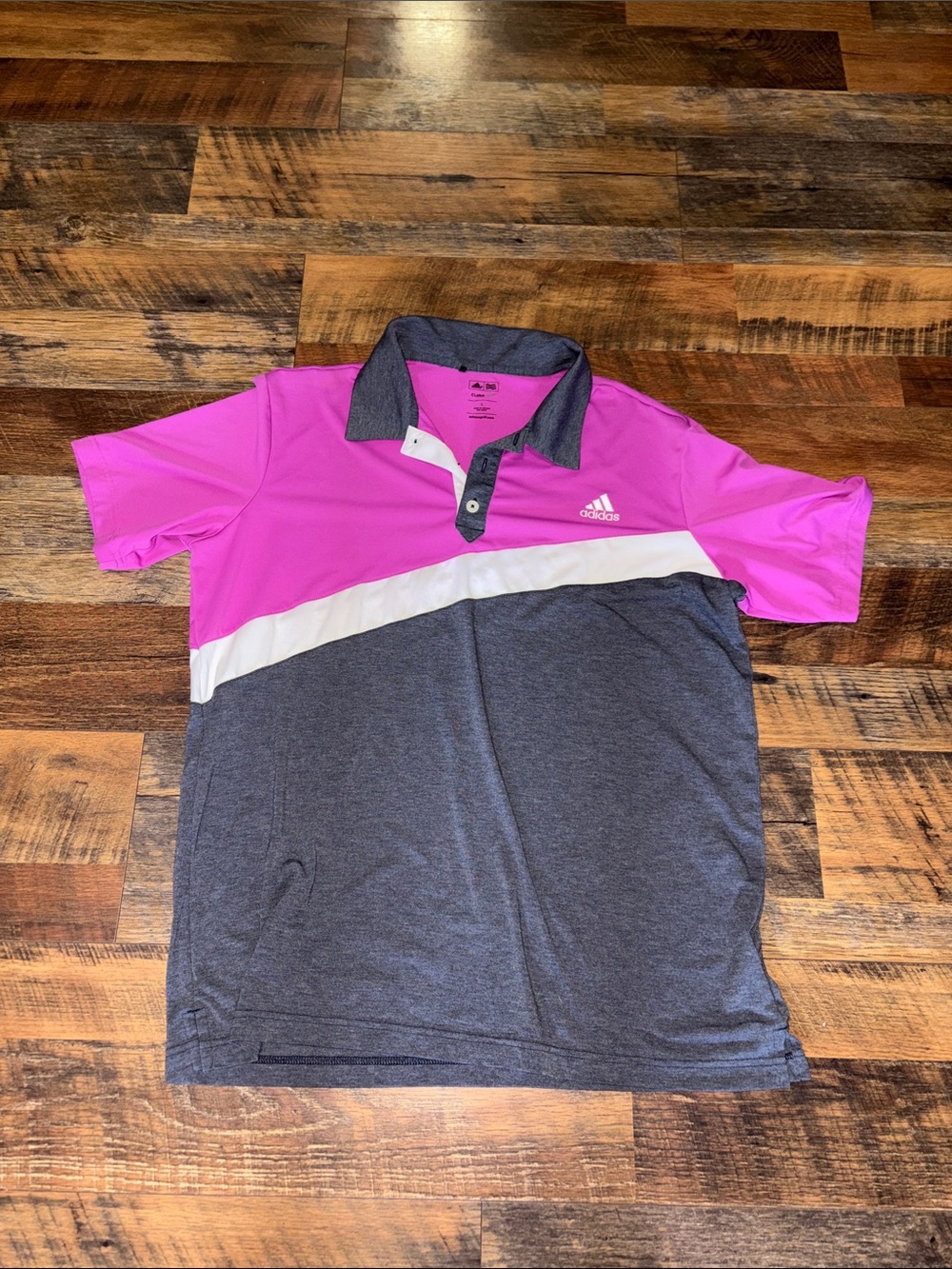 adidas Pink and Charcoal Diagonal-Stripe Polo